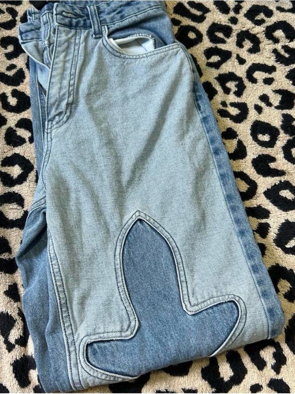 PrettyLittleThing Two-Tone Light Blue Straight Leg Jeans